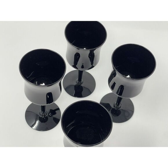 AMERICAN MANOR Ebony Black Vintage MCM Crystal Wine Glass Goblet 5.75” set Of 4 - Picture 2 of 5